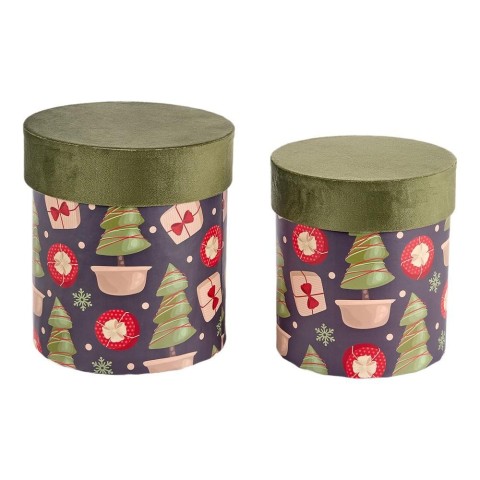 SET 2 SCATOLE DECORATE H.21 CM. VERDE